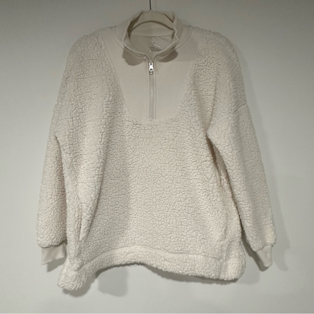 Aerie Sherpa Quarter Zip Ivory Sz Small Oversized - Picture 1 of 4